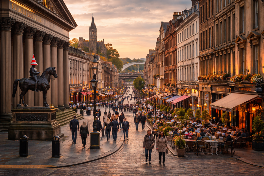 Glasgow cityscape evoking themes of homecoming and identity from The Day She Came Home